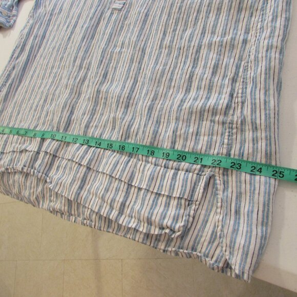 J Jill Love Linen White Blue/Black Striped Hi-Low Tunic Large Tall - Picture 14 of 16